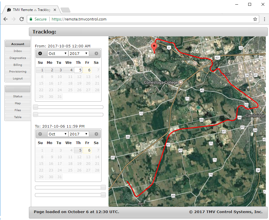 Remote TMV Control Monitoring Google map of GPS location of train in Cambridge area